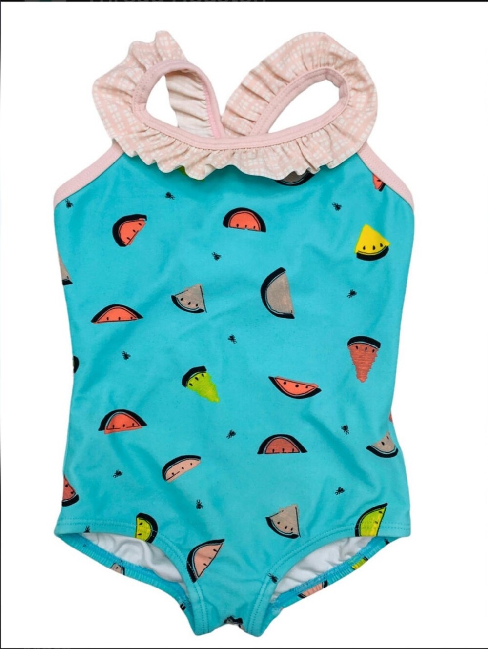 Hanna Andwrsson Girls' Kids Blue Ruffle One-Piece Swimsuit with Fruit Print
